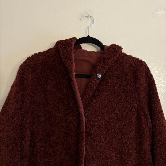 Jane Post Women S Dark Red Faux Fur Snap Front Hooded Reversible Teddy Coat NWT - Picture 5 of 14